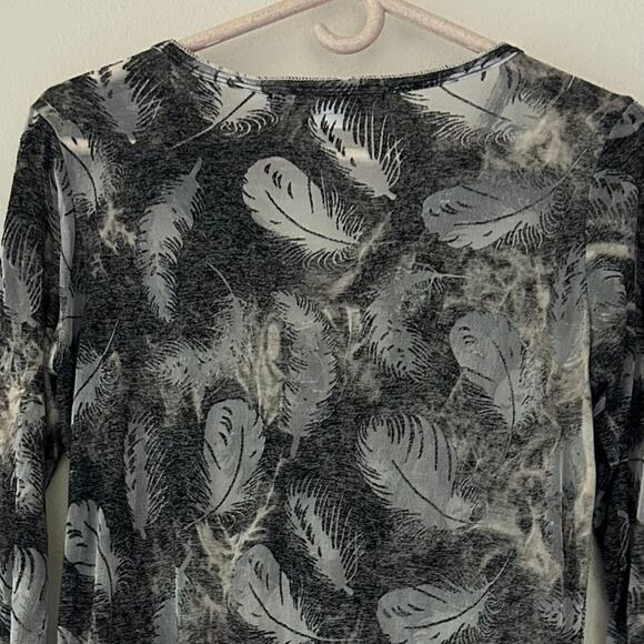 Vintage ClothesHead sheer burnout long sleeve feather pattern Y2K whimsigoth S - Picture 10 of 14